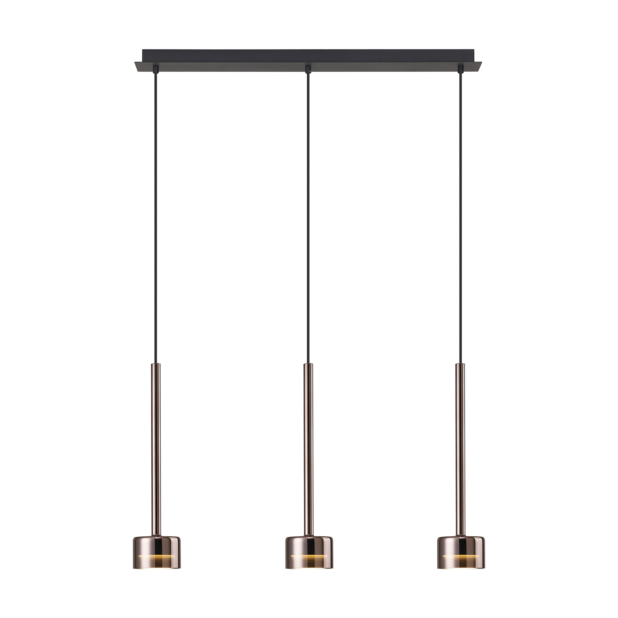 M7885/3000K  Tonic Linear Pendant 3 Light 3000K Copper/Black/Copper Glass